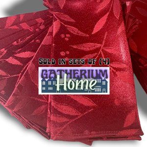 Fine Dining Christmas Cloth Napkins Set (4) Damask Burgundy Mistletoe